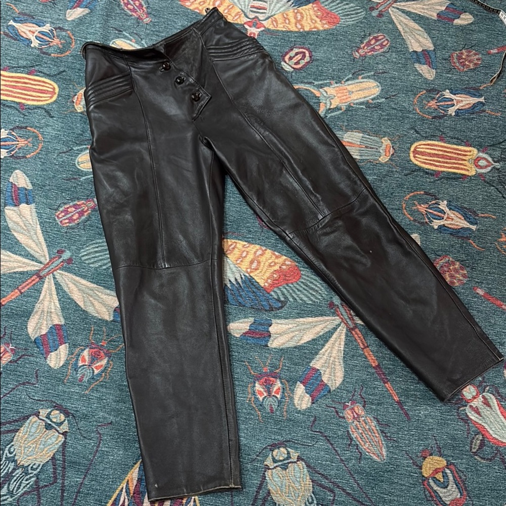 Vintage 70s 80s high waisted black leather motorcycle pants 36 6/8